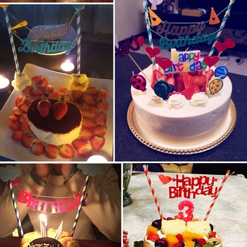 

Useful Multi-shape Cupcake Cake Topper Cartoon Cake Flags With Paper Straw For Wedding Birthday Party Baking Decoration Supply