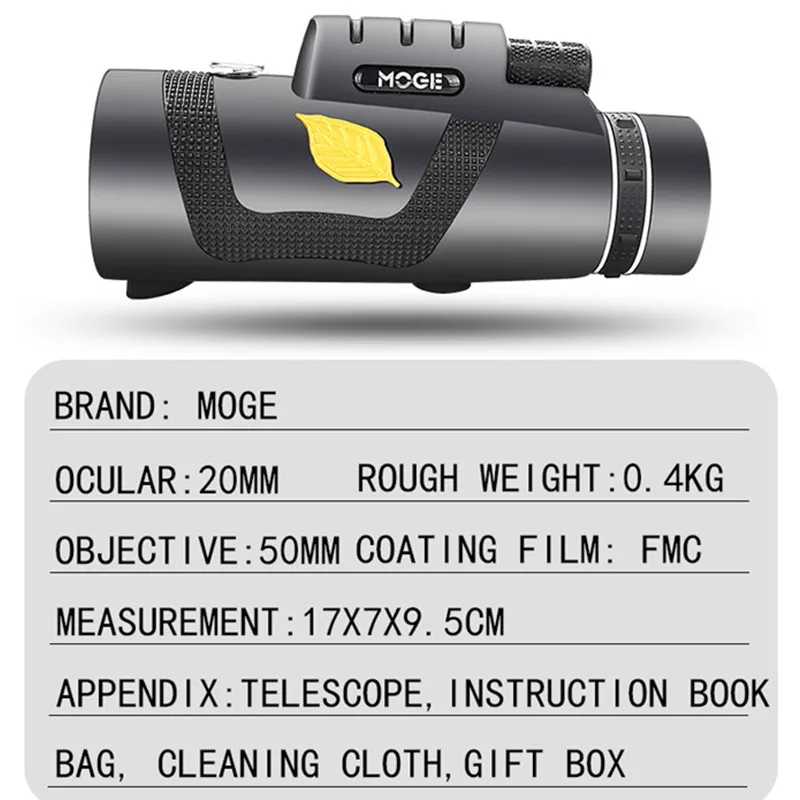 2019 Telescope New 12X50 HD Monoculars High Power Optical Telescope Monoculo Spyglass Monocle Hunti