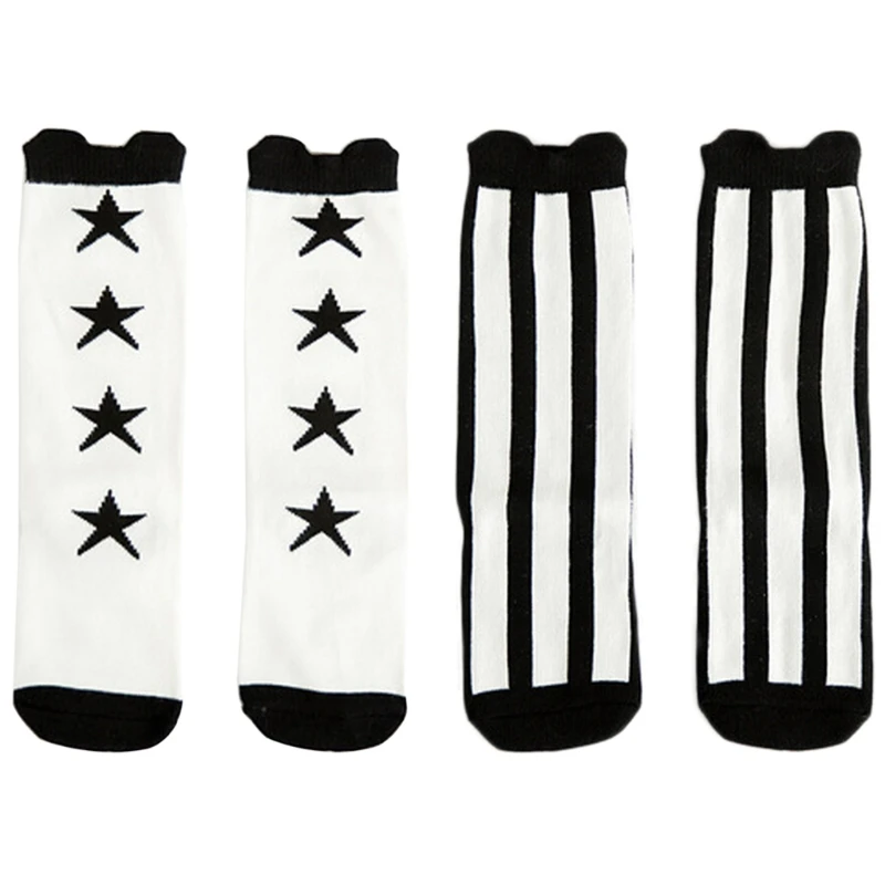 

Black White Color Star Or Stripes Print Calf Length Tube Crew Socks For Child W15