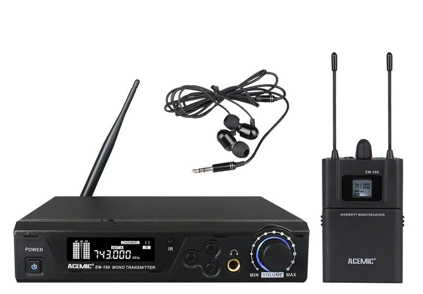 ACEMIC 100M UHF Wireless Microphone In Ear Monitor System for Pro