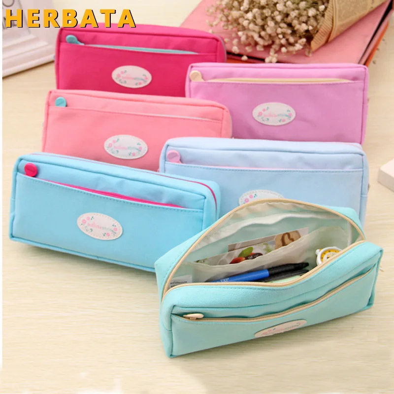 

HERBATA 2018Cute School Pencil Case For Girls Large Capacity Canvas Pencil Bags Multifunction Pencase Storage Manager Stationery