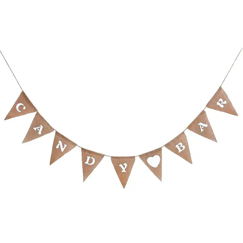 

DIY Retro rural festival supplies Candy Bar Heart Print Banner Hessian Pennant Burlap Banner Bunting Flags for Party Decoration