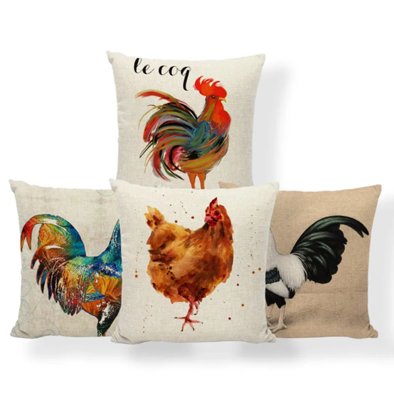 

Cock Hen Blue Yellow Cushion Pillow Flower Chick Pillows Colorful Simple Beds Houseware Red Throw Pillow 17.7Inch Polyester Warm