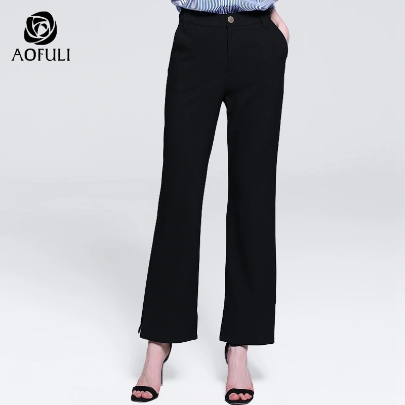 

AOFULI L~ XXXL 4XL 5XL Office Ladies Sid Slit Pants Full Length Flare Leg Business Suit Wear Zipper Pocket Long Trousers A3913