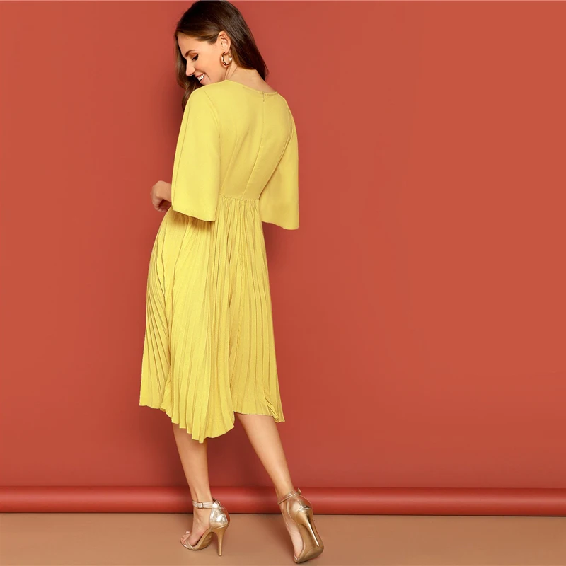 SHEIN Однотонное Платье С Оригинальным Рукавом И Узлом Женское Розовое Элегантное Платье С Средним Рукавом И Поясом