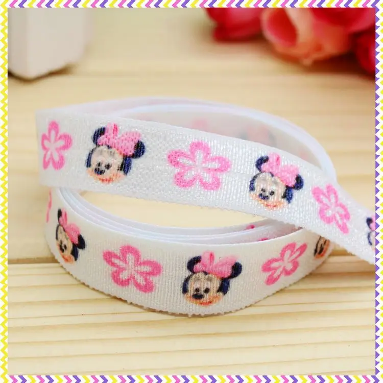 

DHK 5/8'' 5yards Fold Over Elastic FOE minnie printed headband headwear hair band diy decoration OEM Wholesale C386