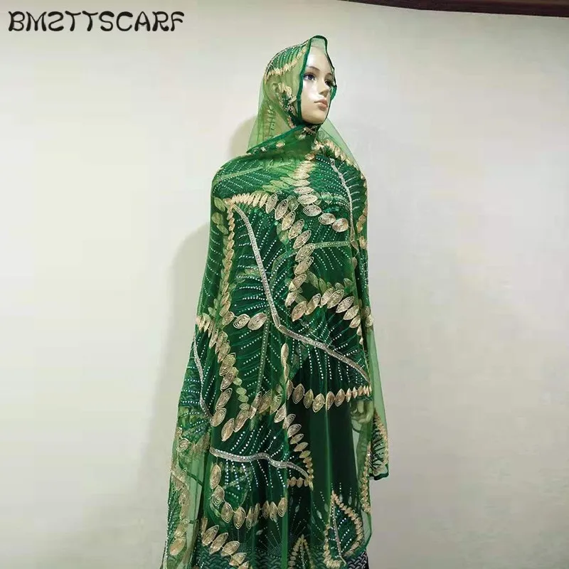 

Newest African Women Hijab Scarfs Leaf Design Big Embroidery Soft Net Scarf Breathe Material Summer Scarfs FACTORY PRICE BM803