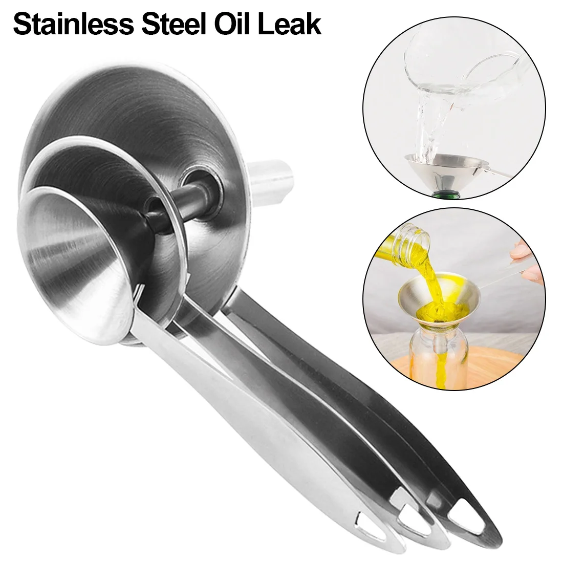 3 Piece Funnel Set Stainless Steel kitchen Craft Table Funnel For
