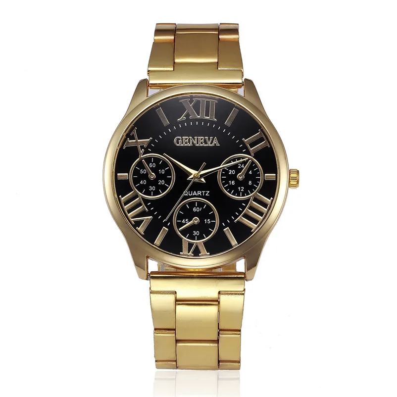 

Luxury Brand Men Watch Stainless Steel Gold Band Black Dial Males Quartz WristWatch Bracelet Mens Watch orologio uomo Relogio