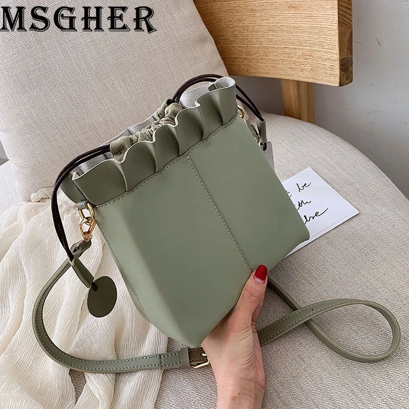 

MSGHER Bucket Shoudler Bags Summer High Designer Small Bags Female Casual Solid Crossbody Bags Quality pu Messager Bag