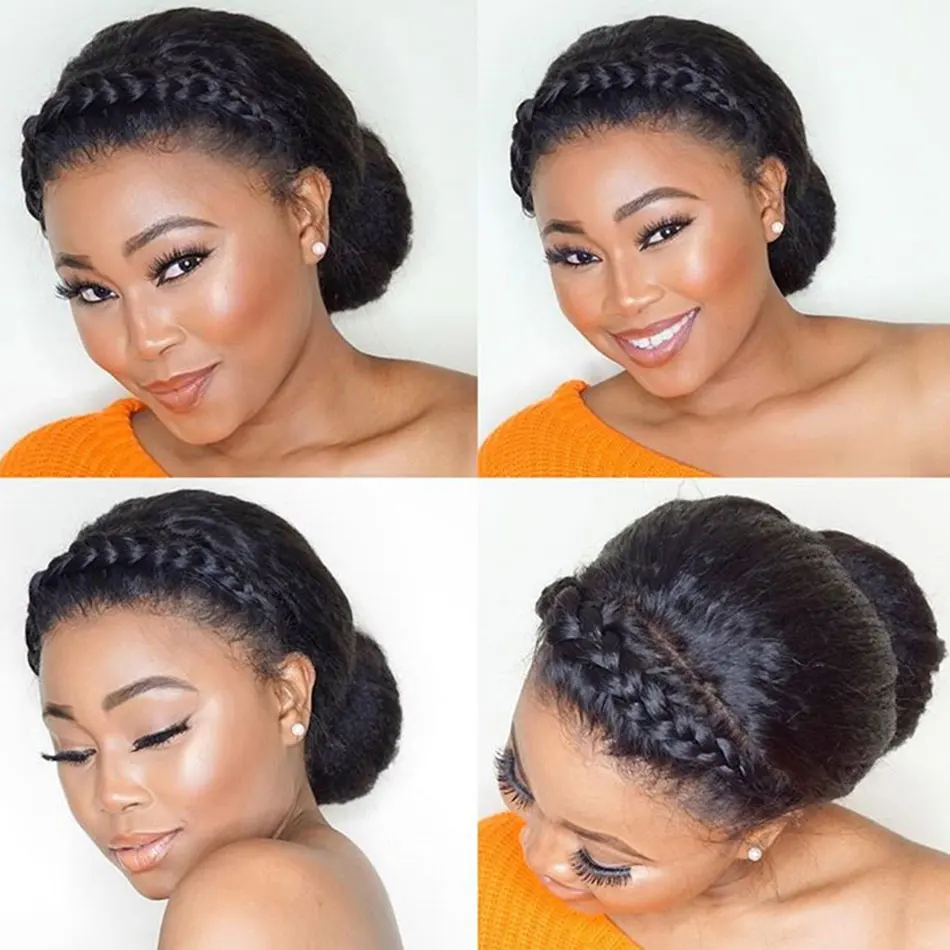 Alibele Yaki Kinky Straight Lace Front Human Hair Wig Corse Yaki Straight 13x4 Pre Plucked Human Hair Wig 14-30 Lace Frontal