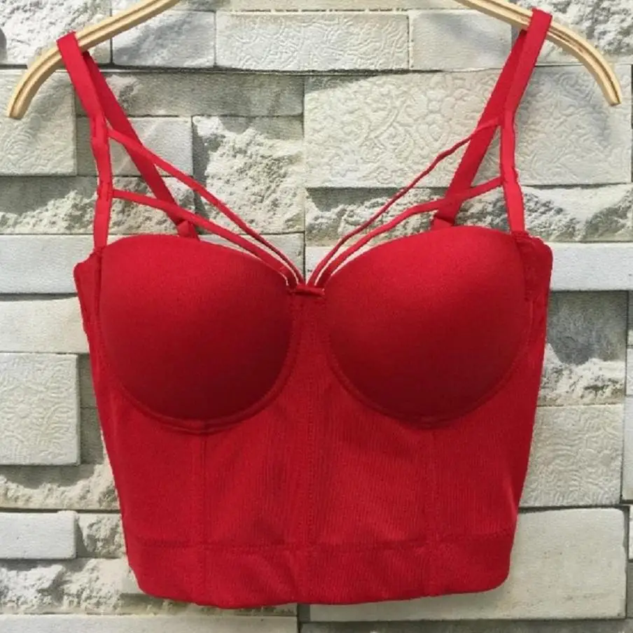 

2019 sexy wild cotton rims buckle patchwork strapless top vest trend Bra Short paragraph Multi shoulder strap corset Bra L753