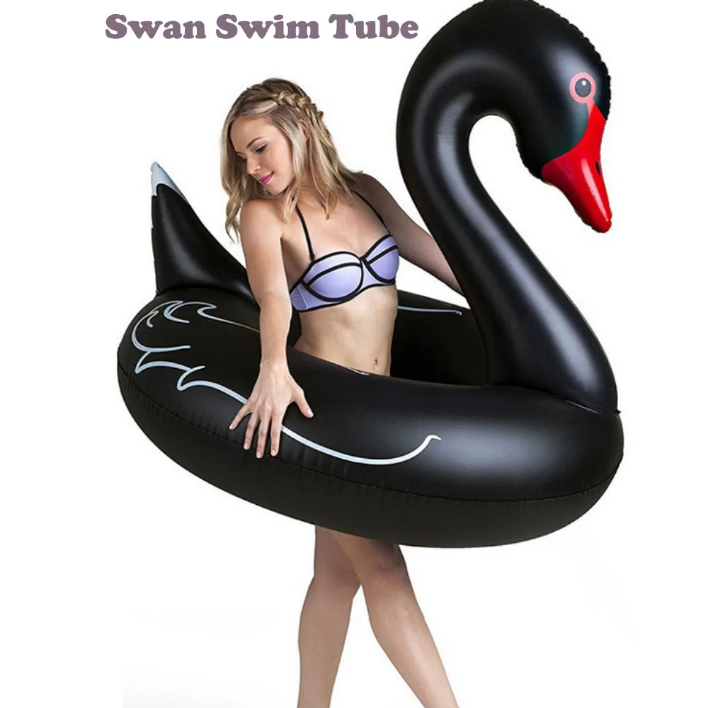 

120cm Inflatable Black Swan Swimming Ring adult Floating Swimming pool float Beach Mattress Flamingo Swan Swim Circle Water toys