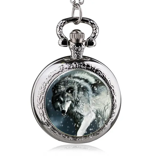 Fashion Wolf Deer Pocket Watch Necklace Woman Fob Watches Silver Black Bronze Ro Fashion Wolf Deer Pocket Watch Necklace Woman Fob Watches Silver Black Bronze Ro