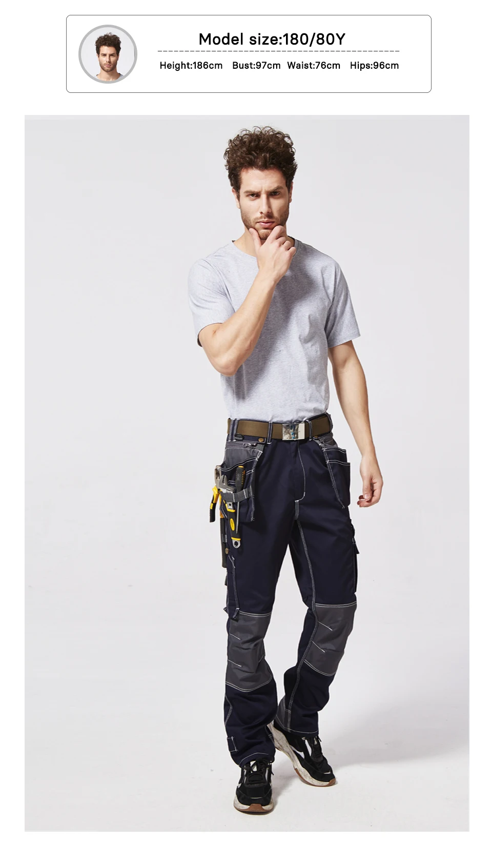 Высокое качество Черный Мульти-карманы инструмент рабочие брюки Мужская Рабочая одежда