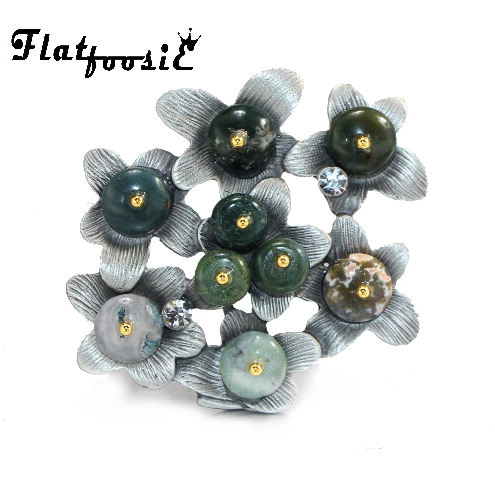 

Flatfoosie Natural Stone Flower Jewelry Accessories Vintage Plant Brooches for Women Antique Ethnic Retro Pins Buckle Bouquet