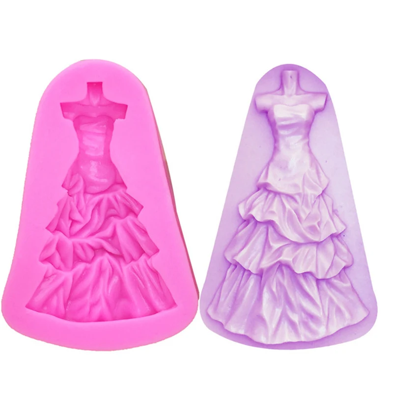

Beautiful Wedding Dress Silicone Mold Skirt 3d Cake Decoration Candy Chocolate Pastry Tools Accessories Baking