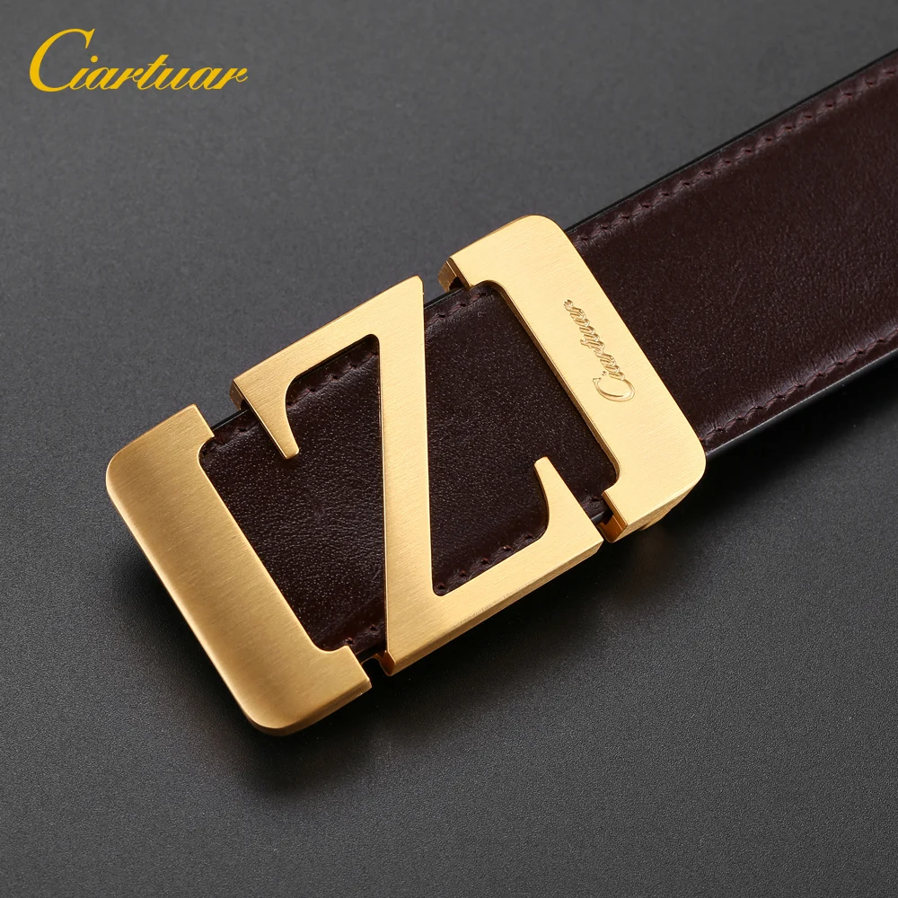 

Ciartuar Leather Belts for Men Genuine Leather Belt Male Casual High Quality Smooth Metal Buckle Luxury Business Z Gold belt
