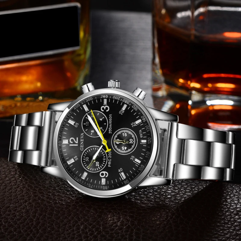 Новые мужские часы Топ люксовый бренд GENEVA ремень из нержавеющей стали модные мужские часы Бизнес Кварцевые наручные часы дизайнерское время