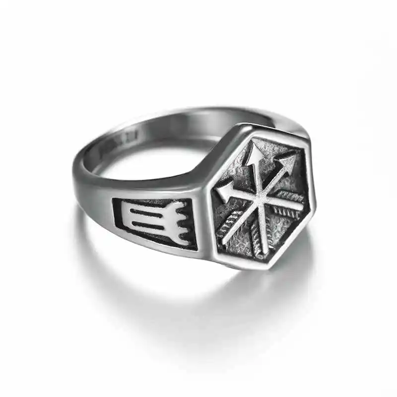 

European Punk Jewelry Cupid's Arrow Character Ring For Men Restoration Titanium Steel Hand Ornament and Champion Tasteful H5046