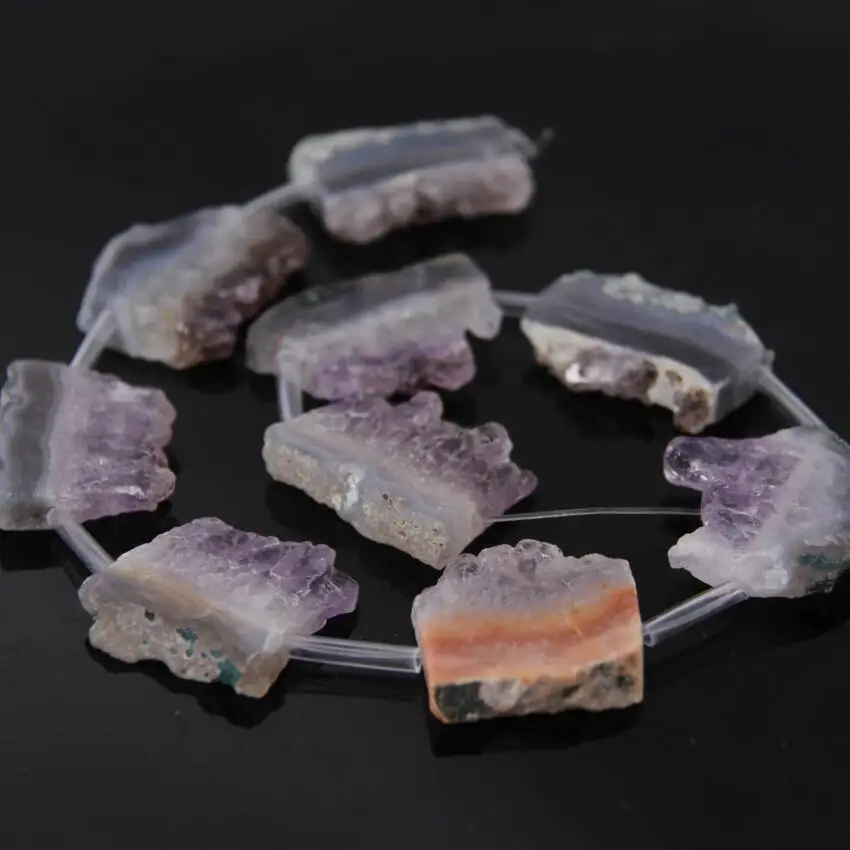Approx9PCS Strand Raw Gems Druzy Slab Pendant Beads Purple Crystal Quartz Geode Drusy Slice Charm Jewelry Making | Украшения и