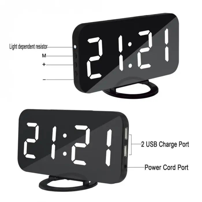 Alarm Clock Digital Clock with Large Easy Read LED Display Mirror Surface Dual USB Charger Port UYT Shop
