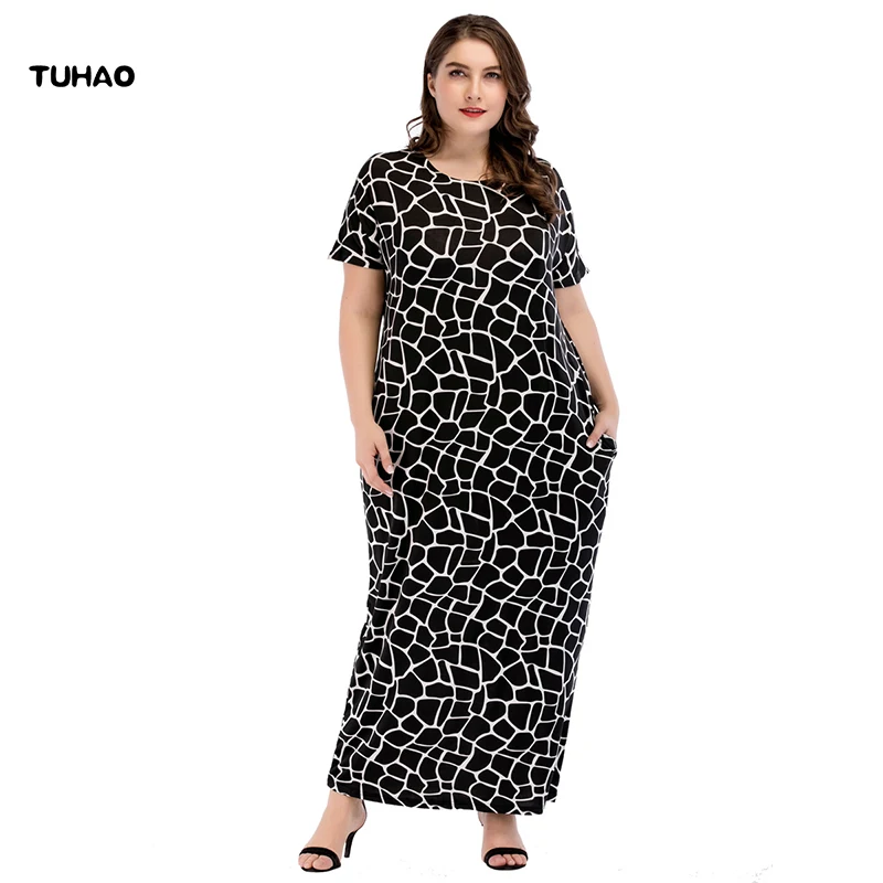 

TUHAO Robes 3XL 4XL Plus Size Summer Dress 2018 Women Vintage Loose Long Maxi Dress Large Size Muslim Robe Female ZL23