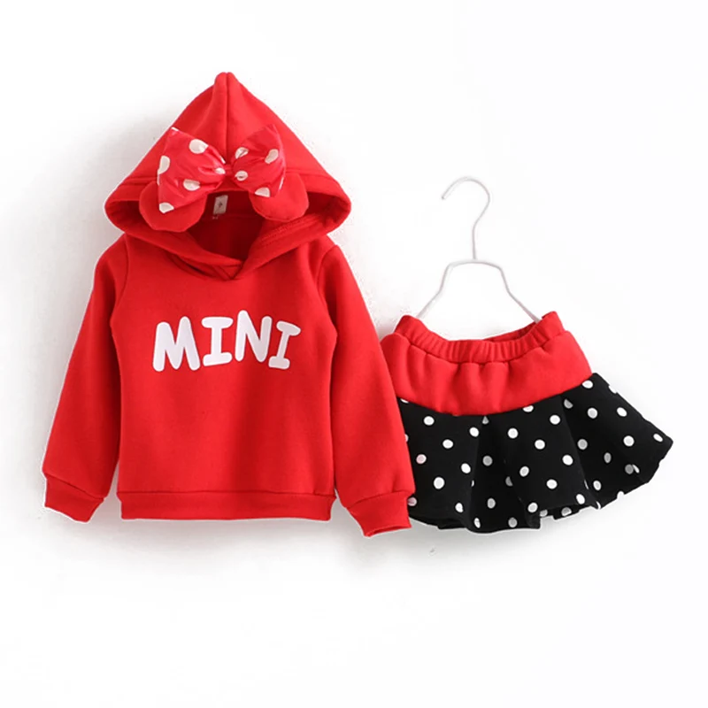 

Baby Girls Clothing Set 2018 Fashion Kids Fall Outfit Girls Bow Hoodies Polka Dot Skirt Mini Mouse Suit New Year for Children