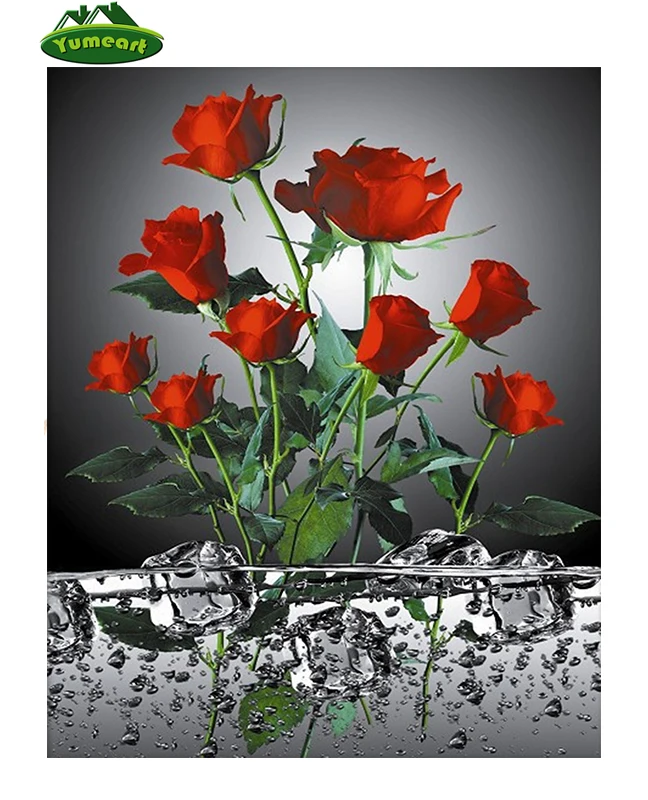 Red Rose Ice Cubes Diy Diamond Painting Rhinestones Mosaic Cross Stitch Crystal Full Sets Unfinished Embroidery | Дом и сад