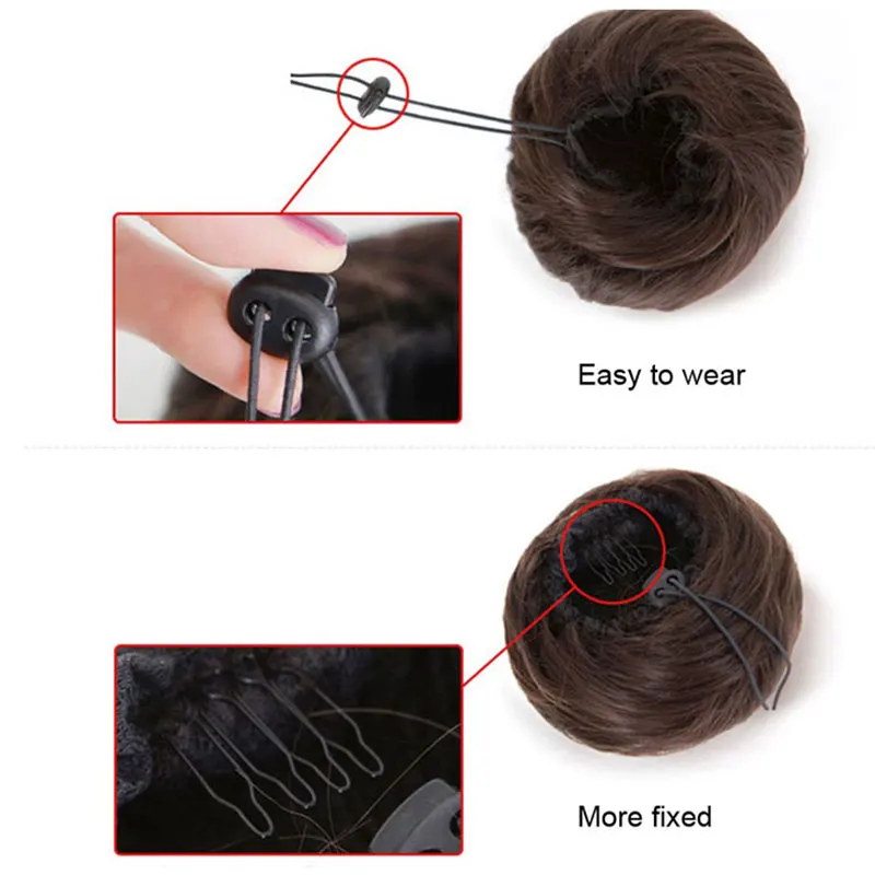 Synthetic Adjustable Hair Scrunchie Straight Chignons Hair Bun Extensions Natural Fake Bun Straight Drawstring Ponytails