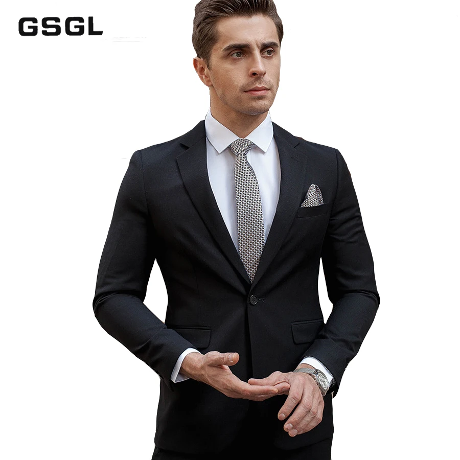 

Elegant Men's Suit Black Single-Breasted One Button 3 Piece Slim Fit Formal Suits