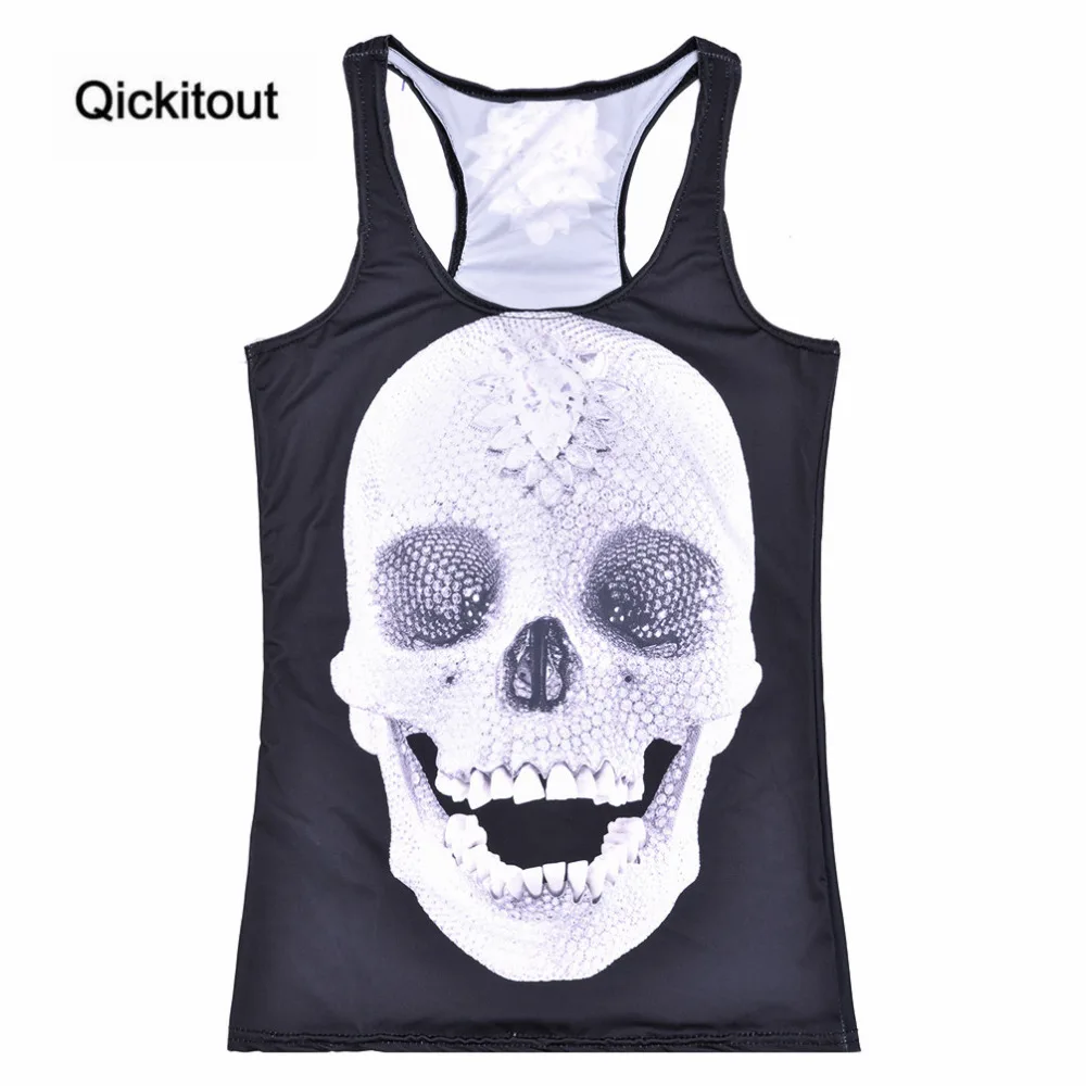

Qickitout Tops 2016 Summer Women's New Blouses Strapless Sleeveless Digital Print Casual Snow White Skull Tank Tops Ladies' Vest
