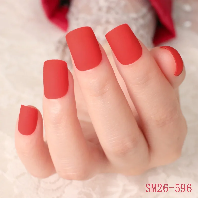 

24pcs Frosted Matte Fake Nails Tips Solid Color DIY Manicure Bride False Nails SSwell