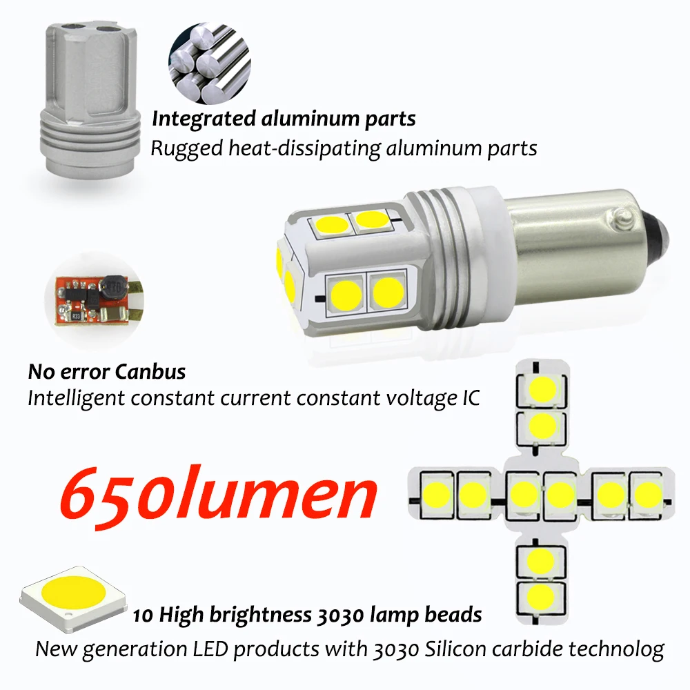 2) BAX9S светодиодный светильник Canbus 10SMD 3030 H6W BAX9S Автомобильный светодиодный светильник для парковки, для резервного тормоза поворотник светильник s 12V 24V