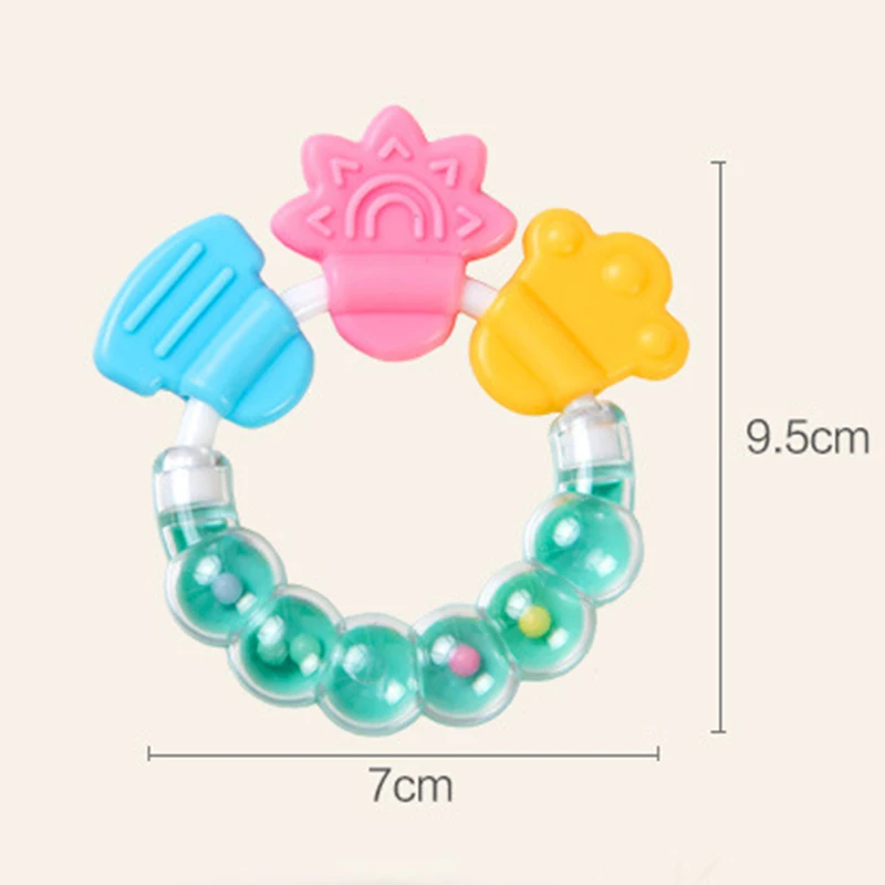 Cartoon Baby Teether Educational tools Chew Teeth Ring Biting Baby Rattle Toy Bed Bell Silicone Handbell Jingle Birthday Gifts