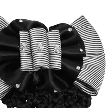 HOT SALE Faux Rhinestone Decor Ruched Bow Hair Clip Net Cover White Black