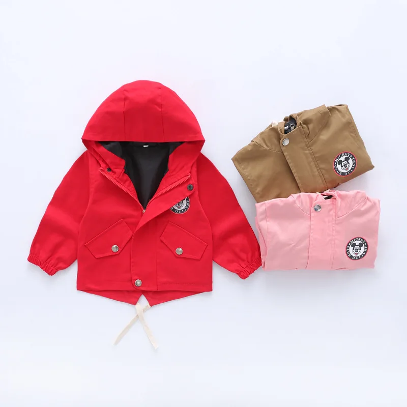 Весенние куртки для мальчиков и девочек, милая ветровка с капюшоном и рисунком Микки Мауса, детские пальто, одежда для малышей, верхняя одежда