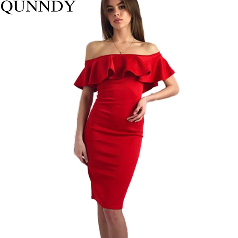 

2016 New Ruffles Slash Neck Summer Dress Women Off Shoulder Casual Dress Sexy Vestidos Black Red Blue Club Party Dresses