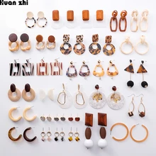 HUANZHI простые преувеличенные ацетатные геометрические круглые квадратные акриловые Черепаховые леопардовые деревянные длинные висячие серьги для женщин