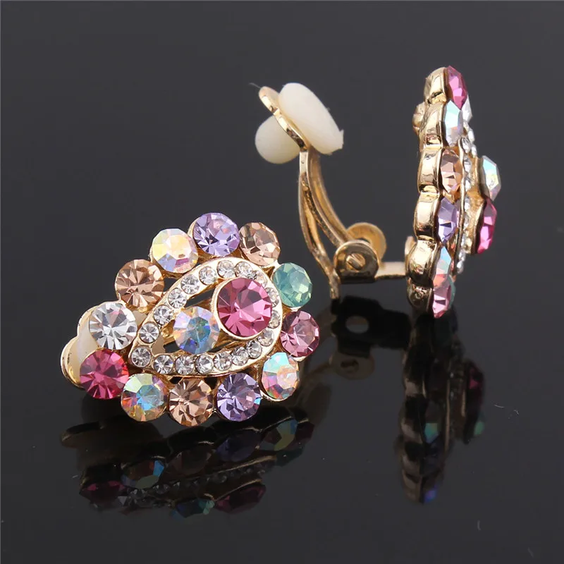 Grace Jun Multicolor Rhinestone Crystal Water Drop Shape Clip on Earrings Without Piercing for Girls Ear Clip ear clip earrings clip earrings ear clip