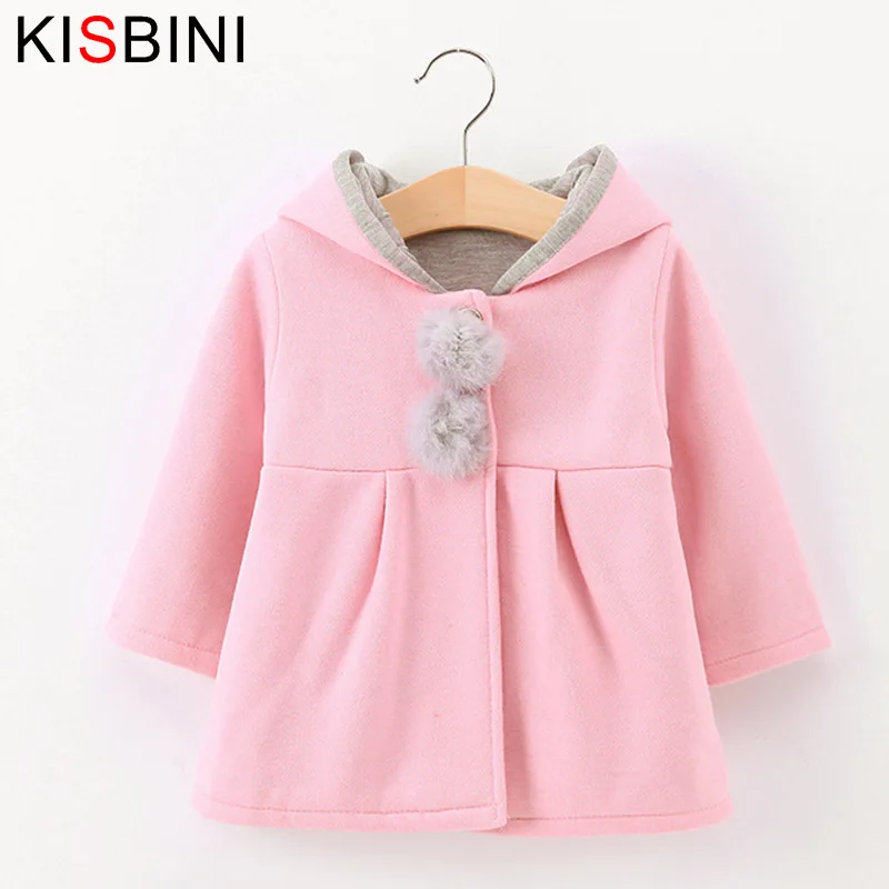 

KISBINI Autumn Spring Baby Girls Cute Warm Coat Rabbit Ear Hooded Long Sleeve Jacket Kids Toddler Children Outerwear Clothes