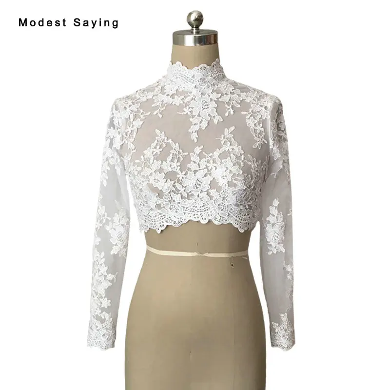 

Real Elegant White High Collar Long Sleeve Lace Wedding Boleros 2017 with Buttons Women Bridal Jackets Wedding Accessories B286