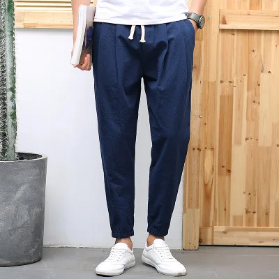 Летние мужские брюки-карандаш в японском стиле, брюки harlan, большие размеры 8XL 9XL 10XL, мужские брюки s, зеленые, красные, темно-синие эластичные брюки, тонкие - Цвет: Синий