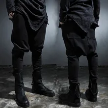 Новинка, Мужская одежда, Висячие брюки с шаговым швом, нестандартные брюки с низкой посадкой, большие размеры, модные штаны-шаровары с вырезами