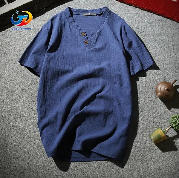 Tenglongwl Mens Pullover Linen Shirts Short Sleeve Summer Breathable Mens Casual Shirts Slim fit