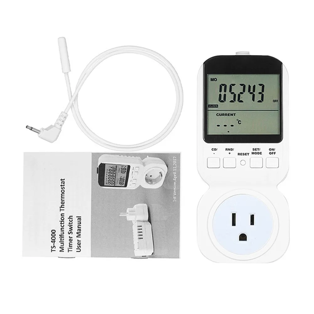 

Multi-function Thermostat Timer Switch Socket with Sensor Probe Digital Clock LCD Display Energy-saving Mechanical Timing Switch