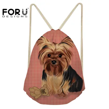 

FORUDESIGNS Cute Yorkshire Drawstring Bag for Children Girl's Cinch Sack Travel Backpack Pouch Bags Light Folding Dropshipping