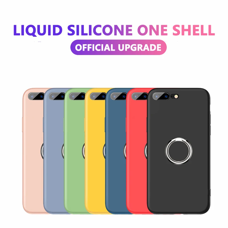 

Liquid Silicon Case For Xiaomi Mi 9 Redmi Note 7 Pro Magnetic Metal Ring Holder Cover For Coque iPhone 7 XR Xs Max X 8 6s 6 Plus