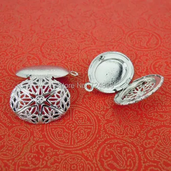 

20x15x5mm Rhodium one Plated Essential Oil Diffuser Openable Oval Filigree Hollow Prayer Box Photo Frame Locket Pendant Charms