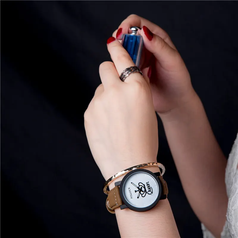 Популярные унисекс влюбленные Пара Мода Король Королева Корона дизайн кожаные часы Мужские Женские повседневные часы для отдыха кварцевые часы